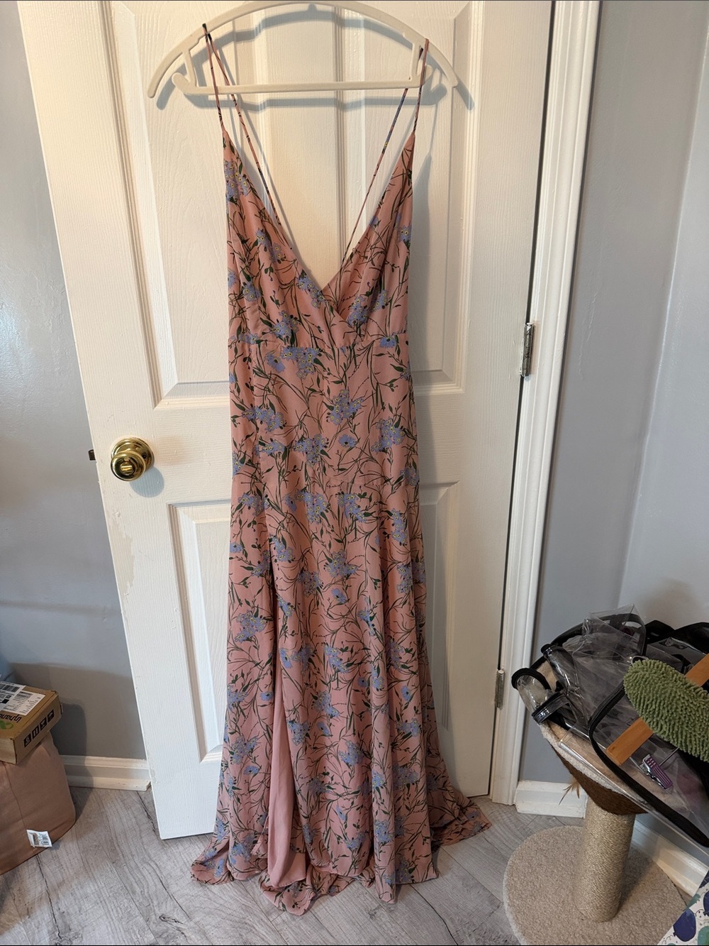 Astr Pink Floral Slip Maxi Dress with Blue Accent